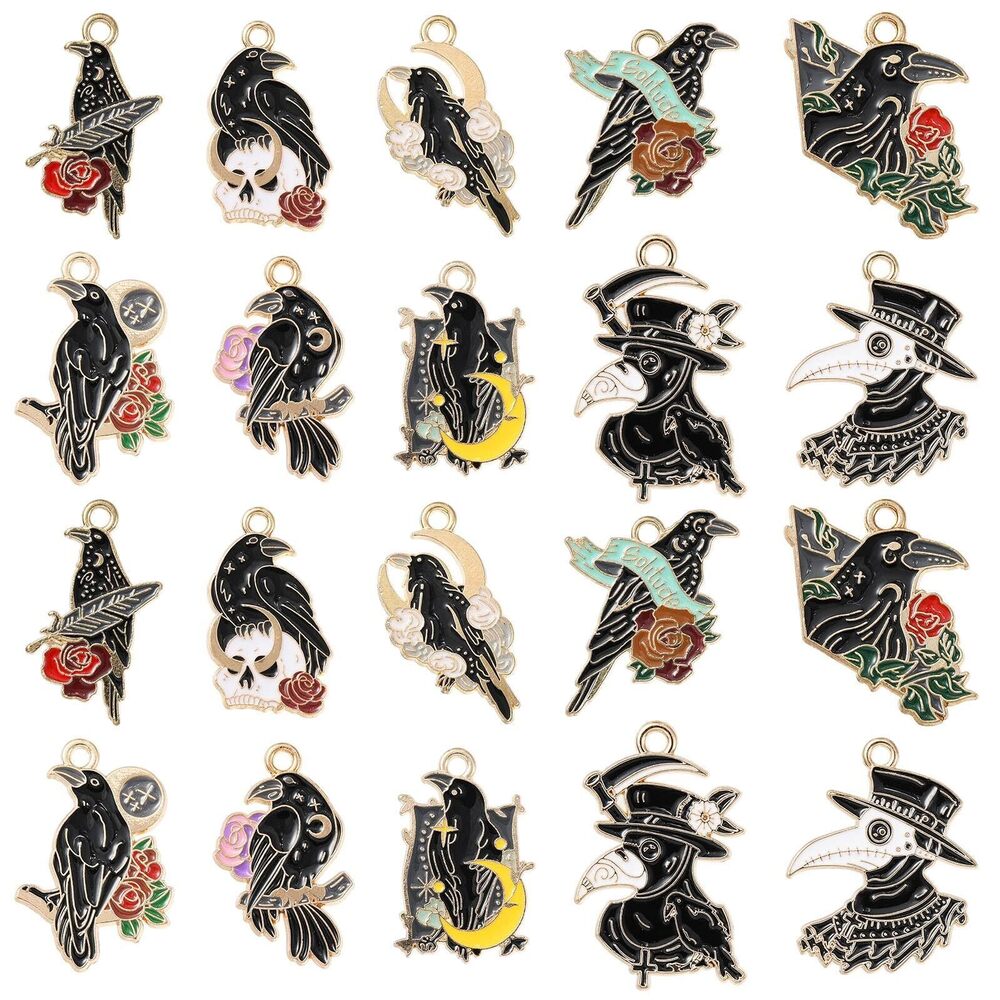 1684 20Pcs 10 Styles Gothic Charms Crow Charms Bird Skull Charms